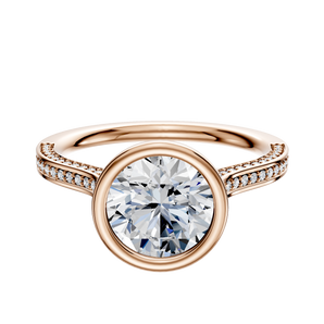 14K Rose Gold Bezel Full Bezel North/South Cathedral Flat 3-Row-Pave 2.0mm Engagement Ring