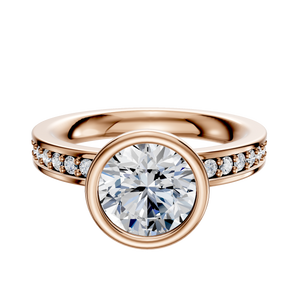 14K Rose Gold Bezel Full Bezel North/South Classic Flat 1-Row-Pave 2.5mm Engagement Ring
