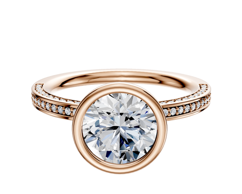 14K Rose Gold Bezel Full Bezel North/South Classic Flat 3-Row-Pave 2.0mm Engagement Ring