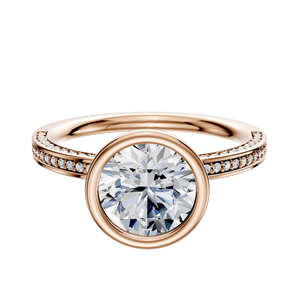 14K Rose Gold Bezel Full Bezel North/South Classic Flat 3-Row-Pave 2.0mm Engagement Ring
