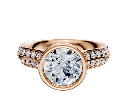 14K Rose Gold Bezel Full Bezel North/South Cathedral Knife Edge 1-Row-Pave 2.5mm Engagement Ring