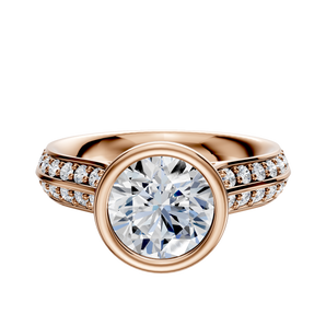 14K Rose Gold Bezel Full Bezel North/South Cathedral Knife Edge 1-Row-Pave 2.5mm Engagement Ring