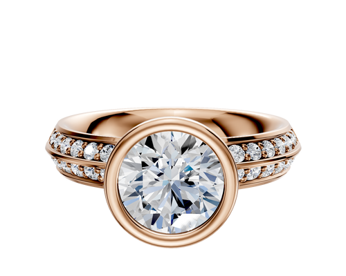 14K Rose Gold Bezel Full Bezel North/South Classic Knife Edge 1-Row-Pave 2.5mm Engagement Ring