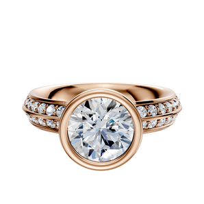 14K Rose Gold Bezel Full Bezel North/South Classic Knife Edge 1-Row-Pave 2.5mm Engagement Ring