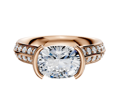 14K Rose Gold Bezel Half Bezel East/West Cathedral Knife Edge 1-Row-Pave 2.5mm Engagement Ring