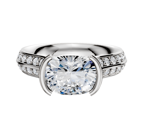 14K Two Tone Bezel Half Bezel East/West Cathedral Knife Edge 1-Row-Pave 2.5mm Engagement Ring