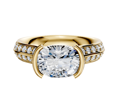 14K Yellow Gold Bezel Half Bezel East/West Cathedral Knife Edge 1-Row-Pave 2.5mm Engagement Ring