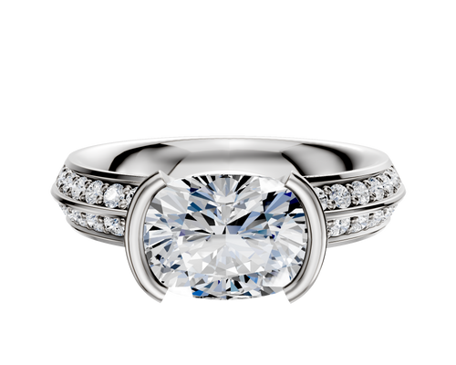 18K Two Tone Bezel Half Bezel East/West Classic Knife Edge 1-Row-Pave 2.5mm Engagement Ring