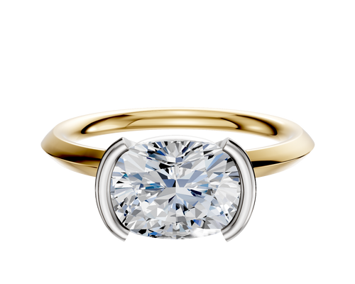 18K Two Tone Bezel Half Bezel East/West Classic Knife Edge 2.0mm Engagement Ring