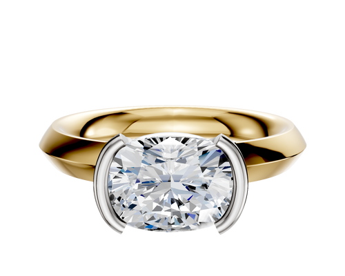 18K Two Tone Bezel Half Bezel East/West Classic Knife Edge 3.0mm Engagement Ring