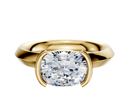 18K Yellow Gold Bezel Half Bezel East/West Classic Knife Edge 3.0mm Engagement Ring