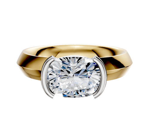 18K Two Tone Bezel Half Bezel East/West Classic Knife Edge 4.0mm Engagement Ring