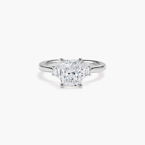 The Step Cut Trapezoid Three Stone Lab Diamond Engagement Ring