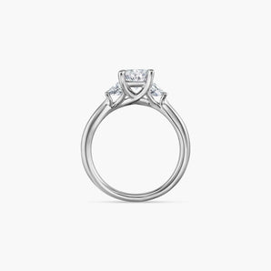 The Step Cut Trapezoid Three Stone Lab Diamond Engagement Ring