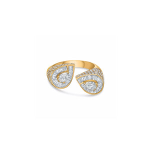 Teardrop Open Ring in Yellow Gold with Diamonds