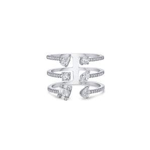 Mixed Shape Open Ring in White Gold with Diamonds
