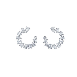 Mixed Shape Spiral Earring in White Gold with Diamonds