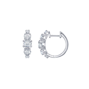 Mixed Shape Hoop Earring In White Gold with Diamonds